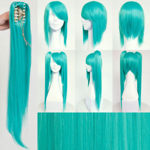 40" Vocaloid Hatsune Miku Anime Costume Cosplay Wigs w/2 Ponytails Straight Hair