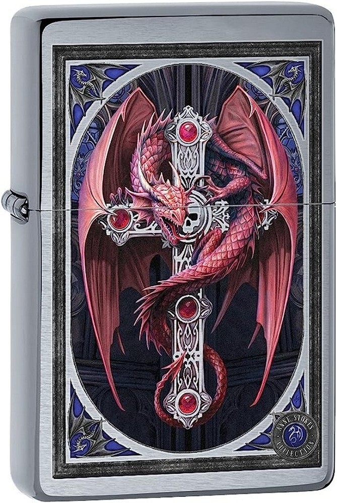 Zippo 53473 Anne Stokes Dragon and Cross Brushed Chrome Lighter