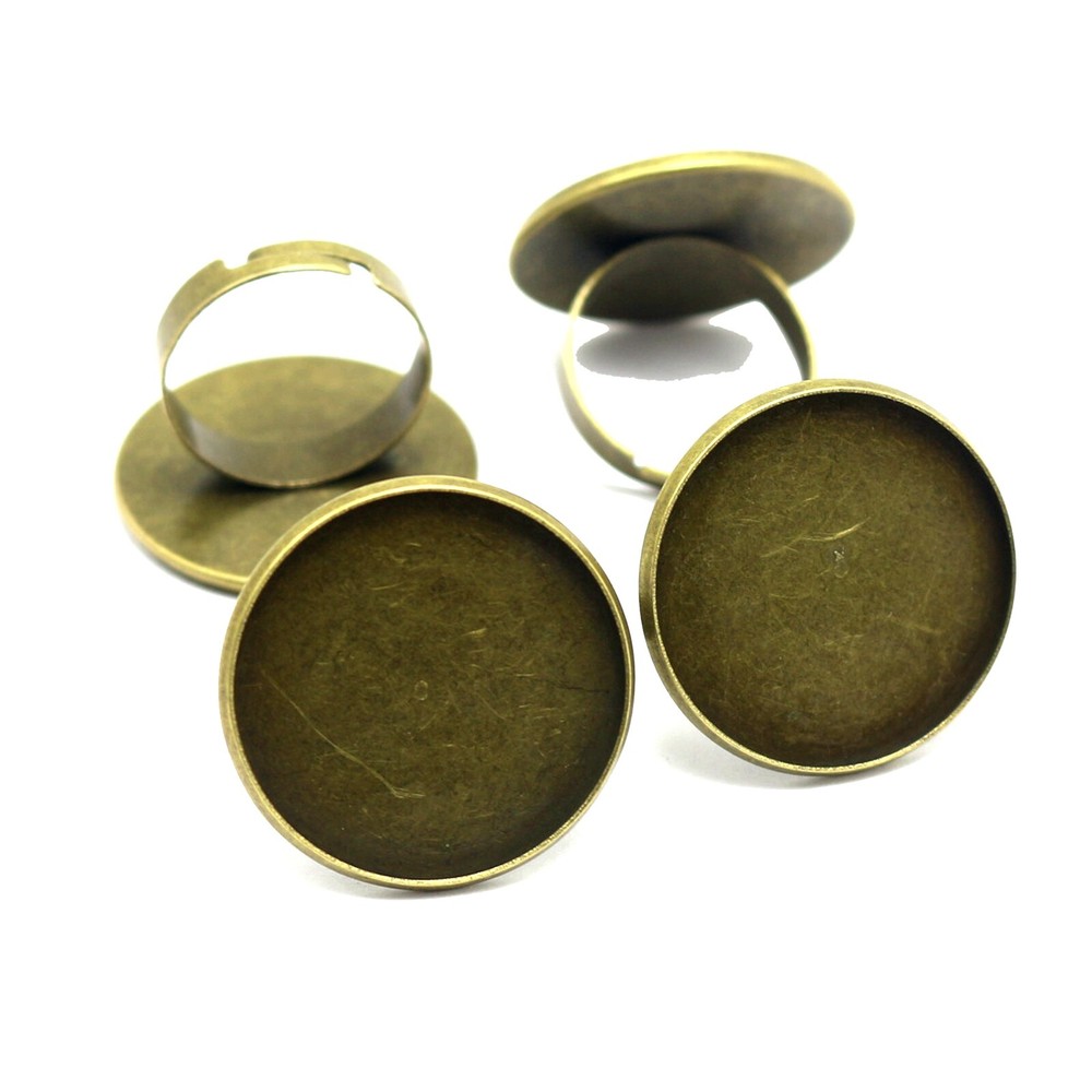 20 Bronze Tone Adjustable Ring Round Blank Cabochon Pad Bezel Setting Cup 25mm