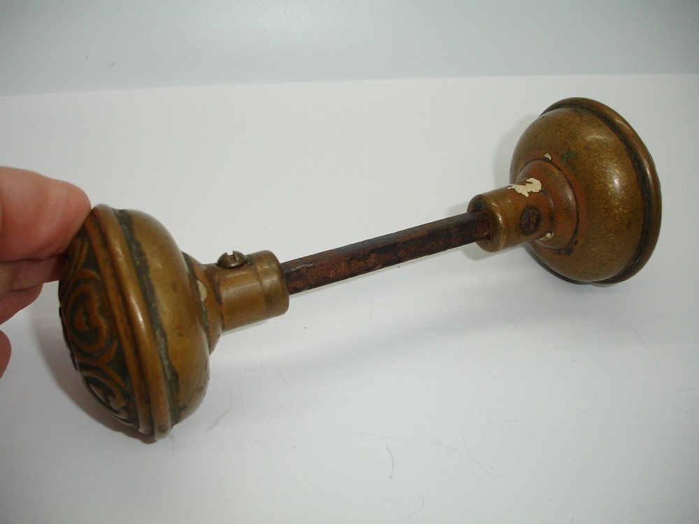 Antique Victorian ornate bronze HEART doorknob set brass CORBIN hardware knobs