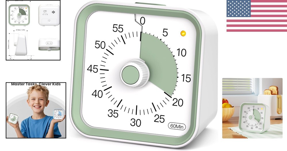 Kids Visual Timer - Multi-Purpose 60-Minute Countdown with Pause Button in White