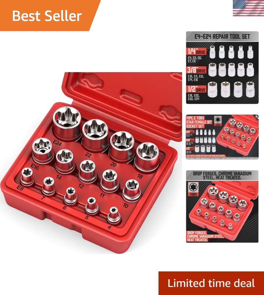 14-Piece E-TORX Socket Set -  Female Torx Socket Set, Ultimate Torque Star So...