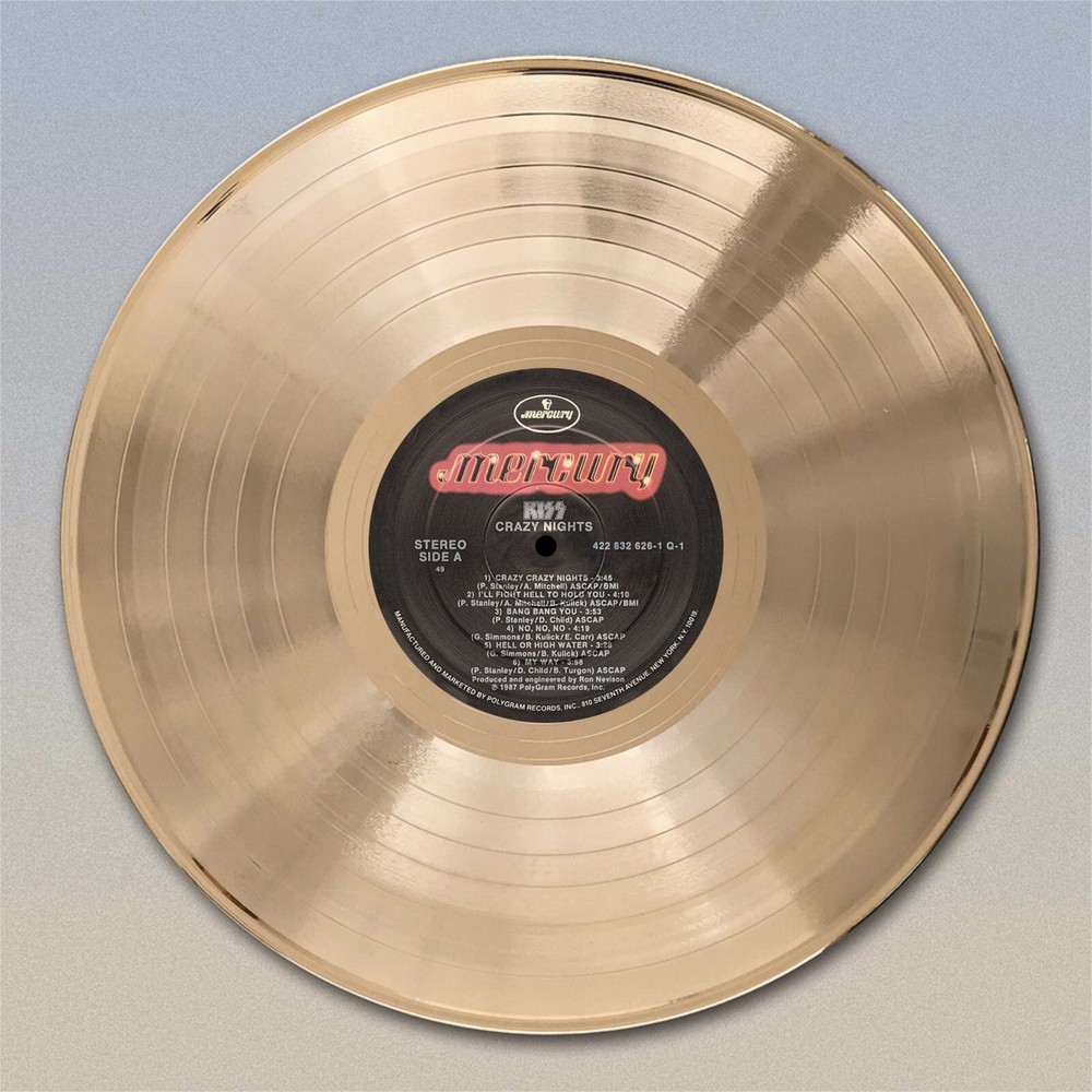 KISS "Crazy Nights"  Gold LP Record wall art