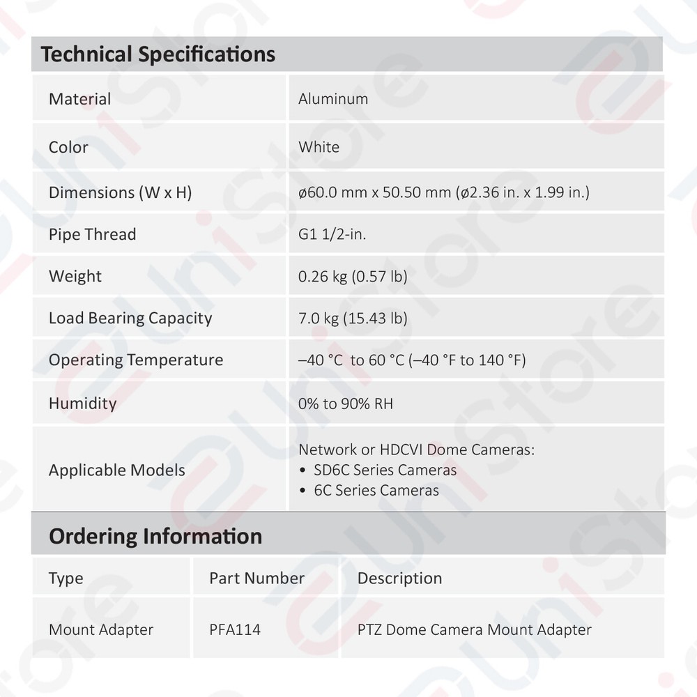Dahua PFA114 Wall Mount Bracket Adapter for Select Network & HD-CVI PTZ Camera