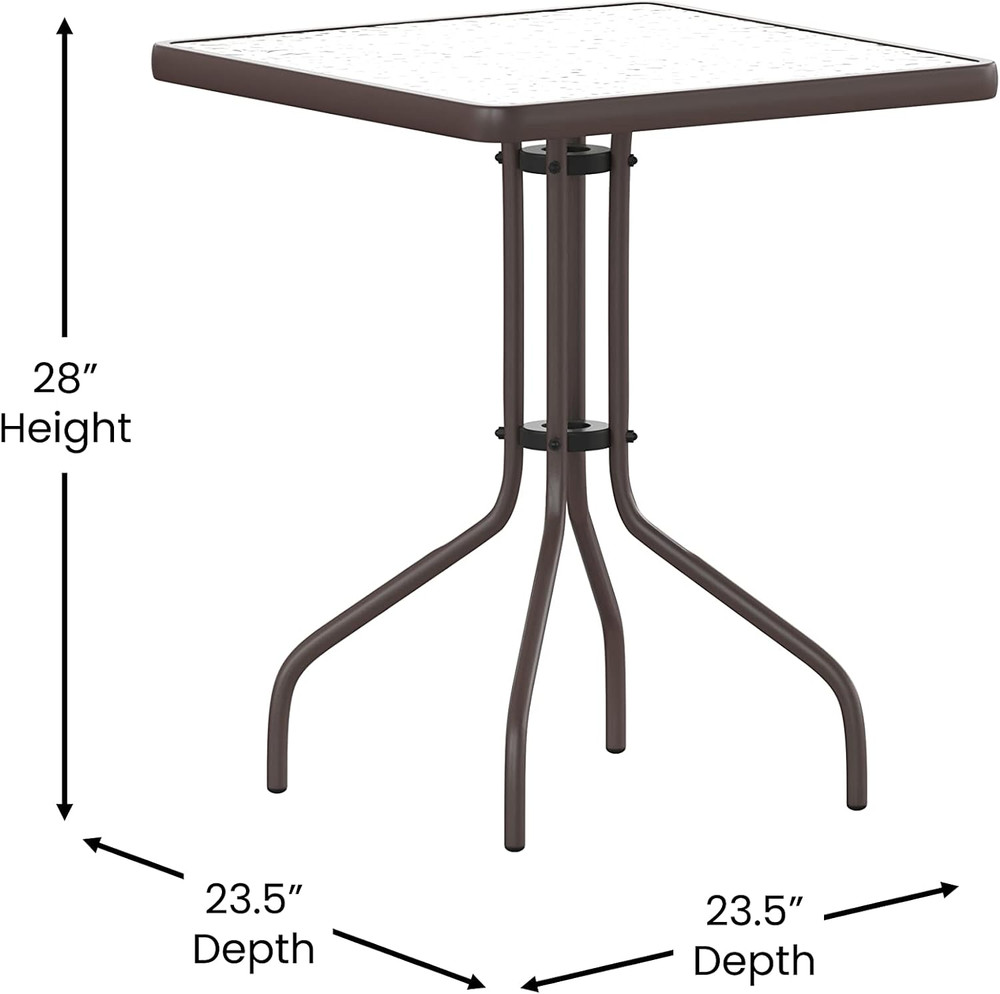 Lila 23.5'' Square Glass Table with 2 Bronze Slat Stack Chairs Set