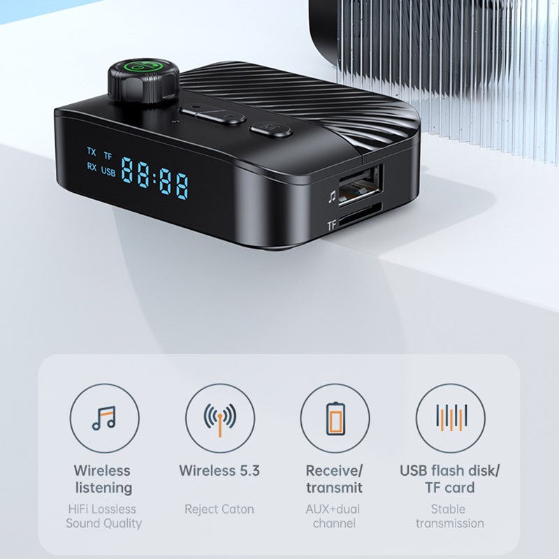 Bluetooth 5.3 Adapter Home Stereo Low Latency Music AUX RCA Speaker Car Stereo