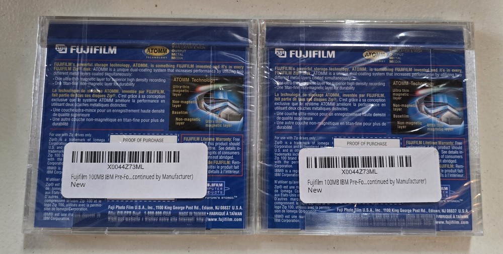 New FUJIFILM ZIP 100 100MB 2 PACK DISK IBM FORMATTED