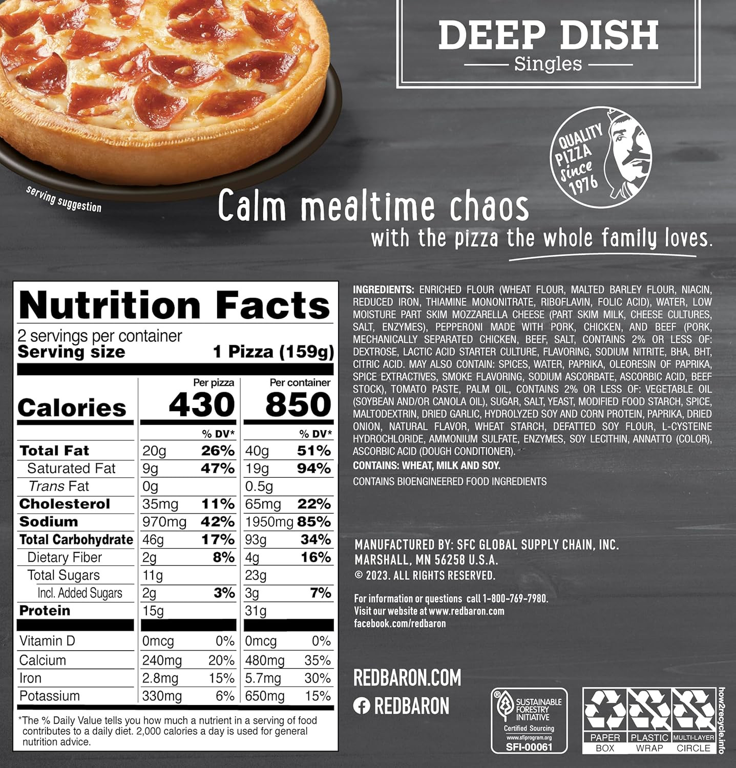 Red Baron Deep Dish Singles Pepperoni Pizza, 11.2 Oz (Frozen)