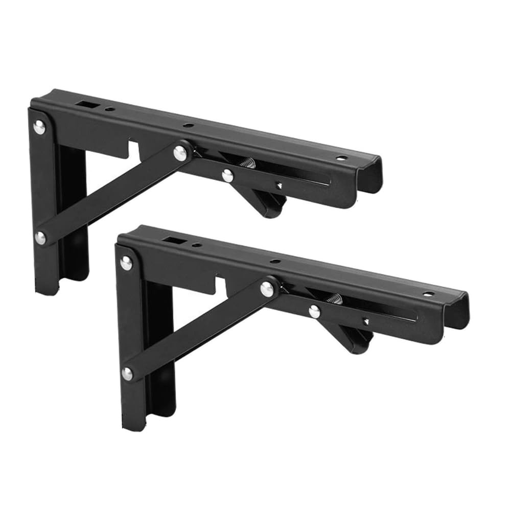 Folding Shelf Brackets 6 Inch Matte Black Collapsible Triangle Hinge 2 PCS