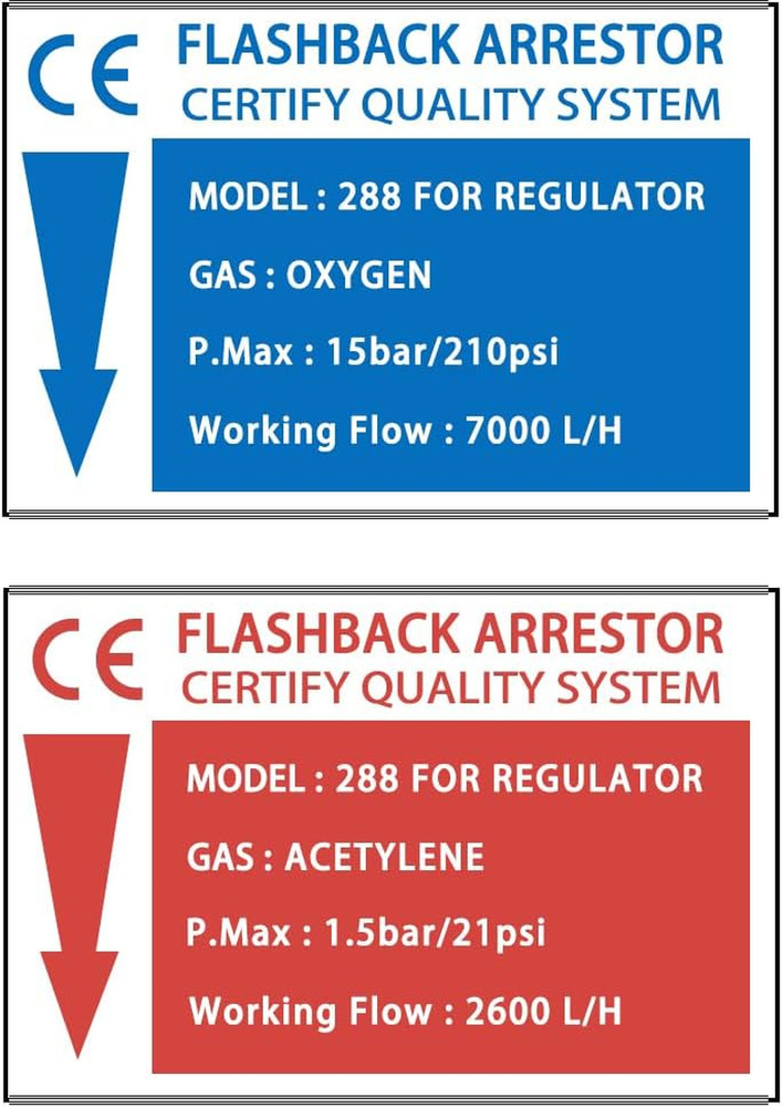 Oxygen & Acetylene Flashback Arrestors Set for Regulator 9/16-18 Thread