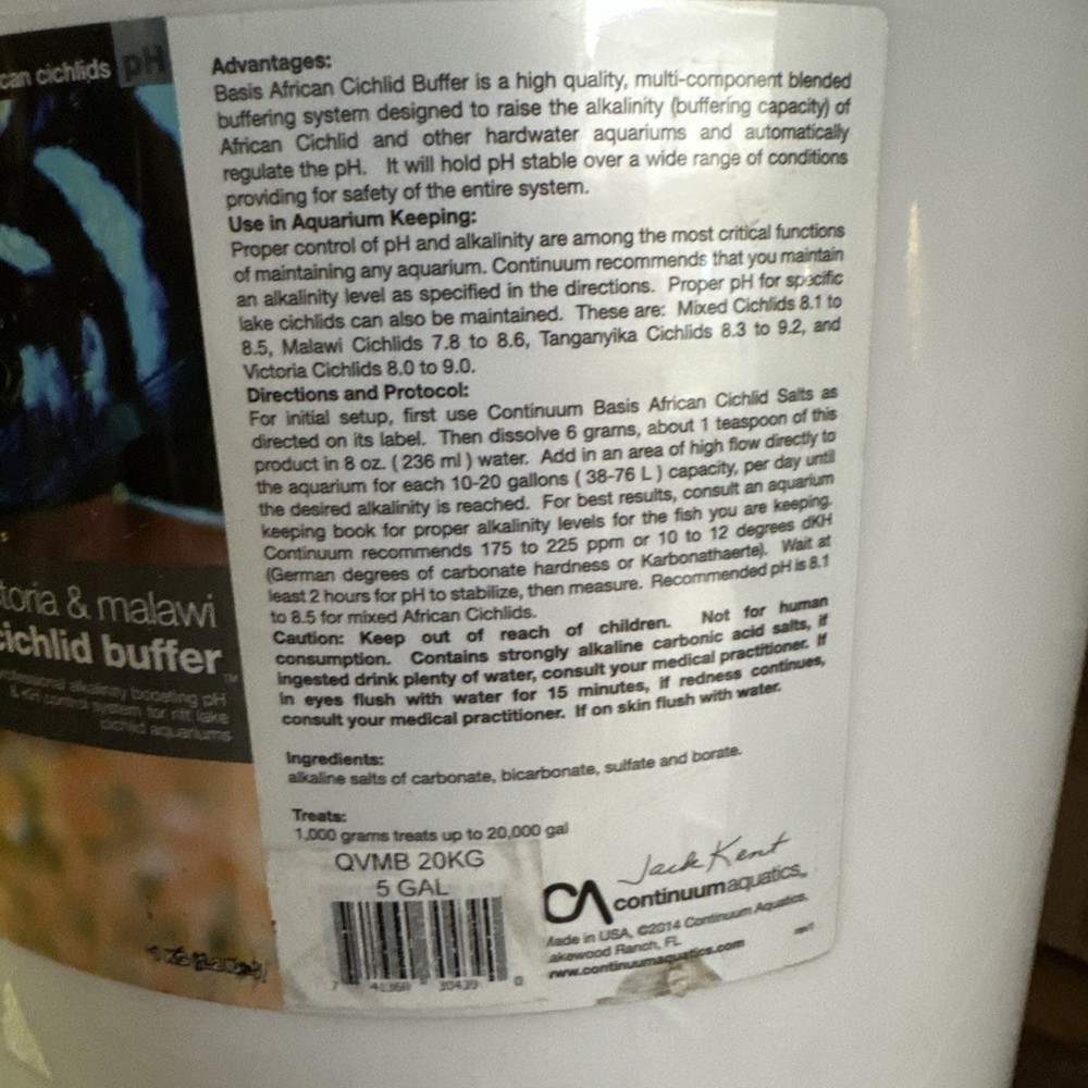 Continuum Aquatics Basis Victoria/Malawi Cichlid Buffer, Five Gallons