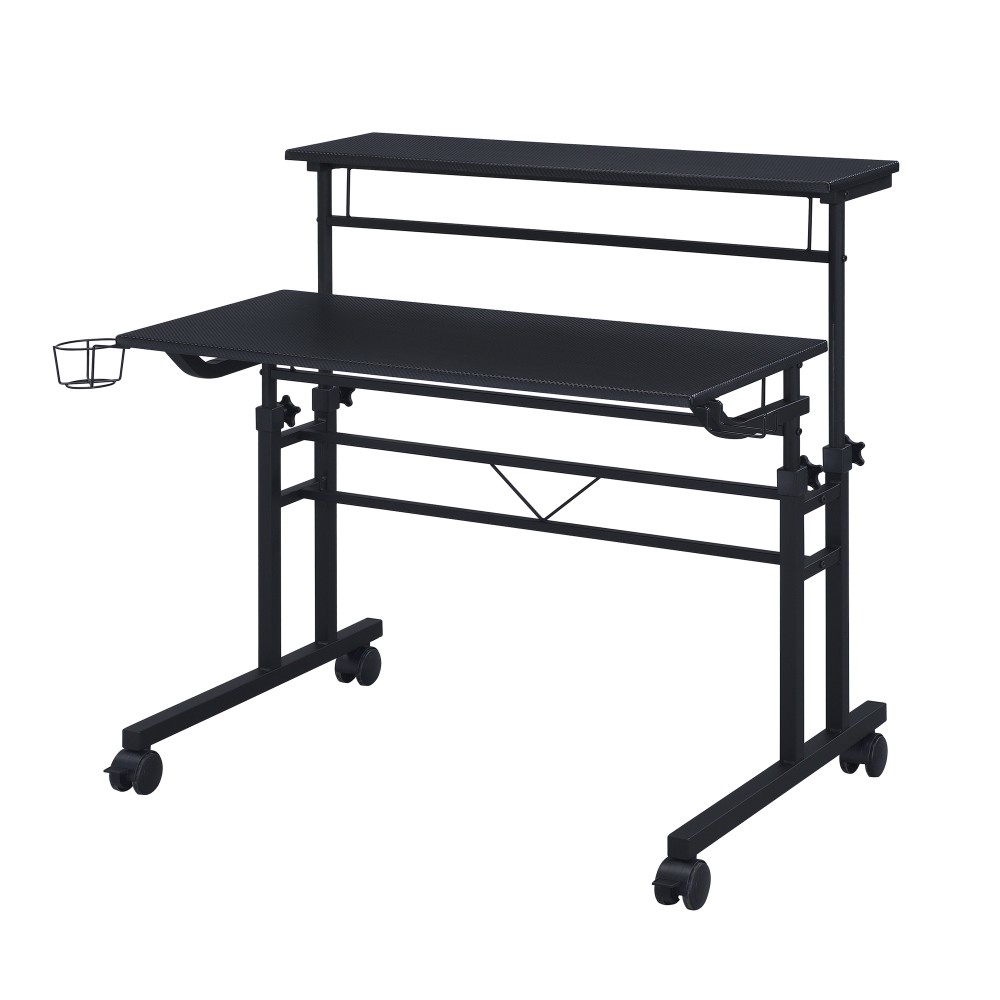 Height-Adjustable Rolling Desk - Mobile Writing Table w/ Movable Shelf - Office