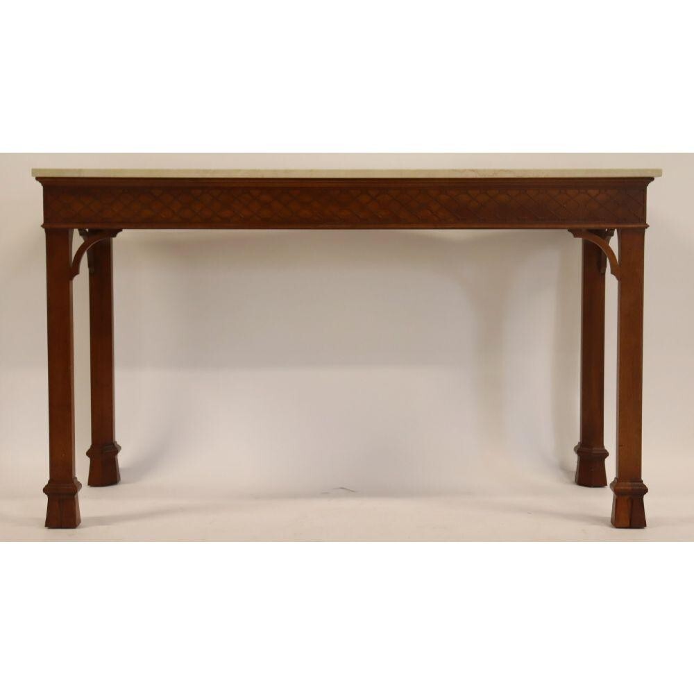 Baker Williamsburg Mahogany Chinese Chippendale Console Table Sofa Table Marble