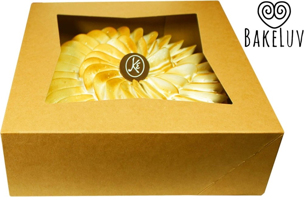 BAKELUV Bakery Boxes with Window | Brown, 25 PCS | 9X9x2.5 Cookie Boxes