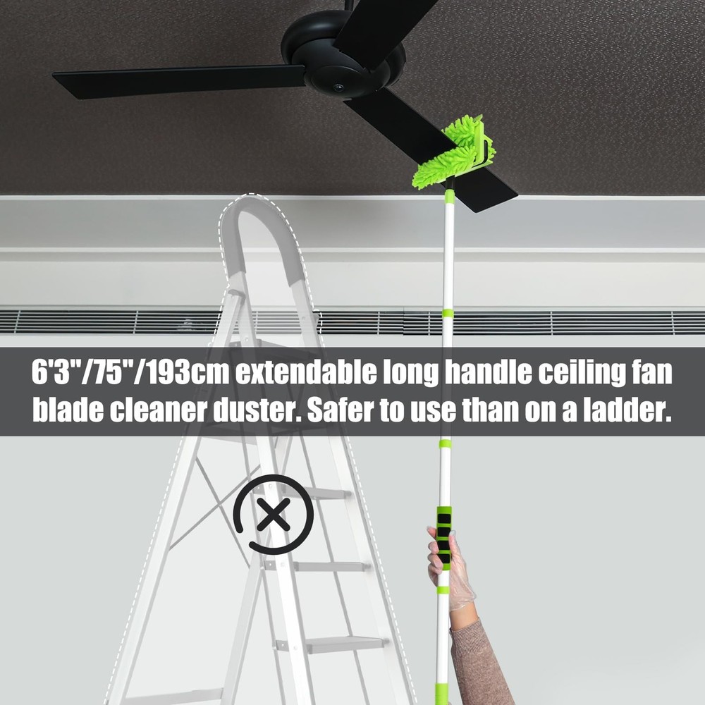 Ceiling Fan Cleaner Duster with 75'' Extension Pole, Flexible High Ceiling Fa...