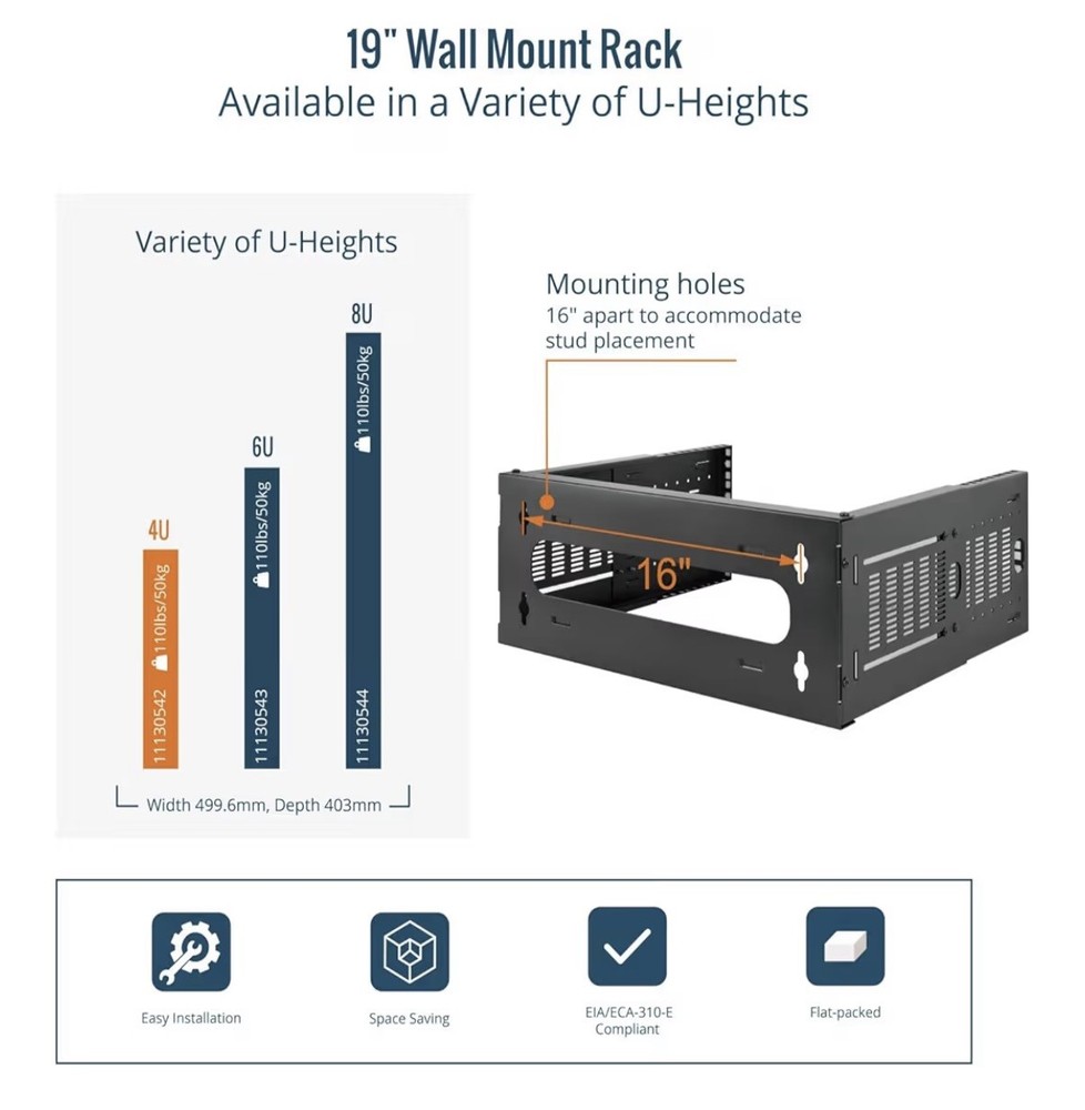 Tecmojo 4U Wall Mount Network Rack, 19" Open Frame Patch Bracket Adjustable