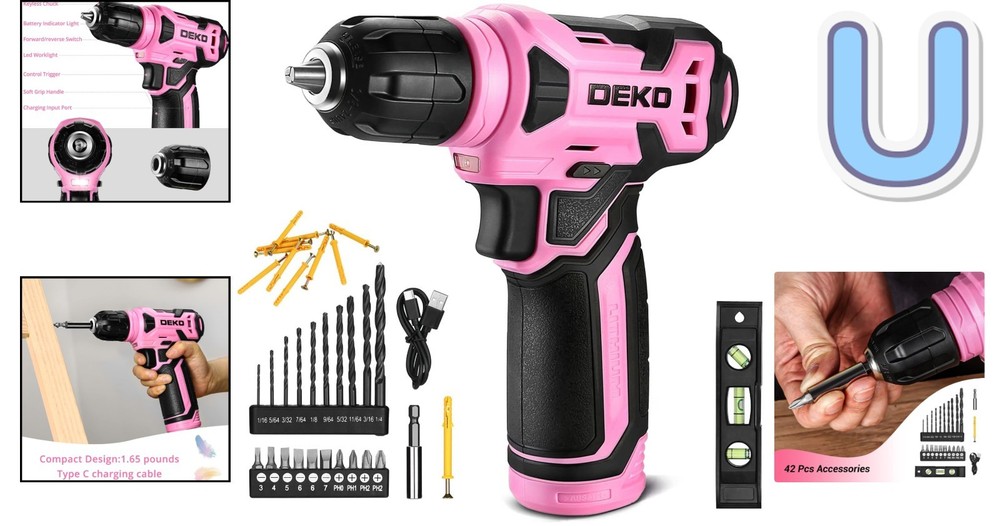 Powerful 8V Cordless Drill Kit: LED, 42PC Accessories & Variable Speed Control