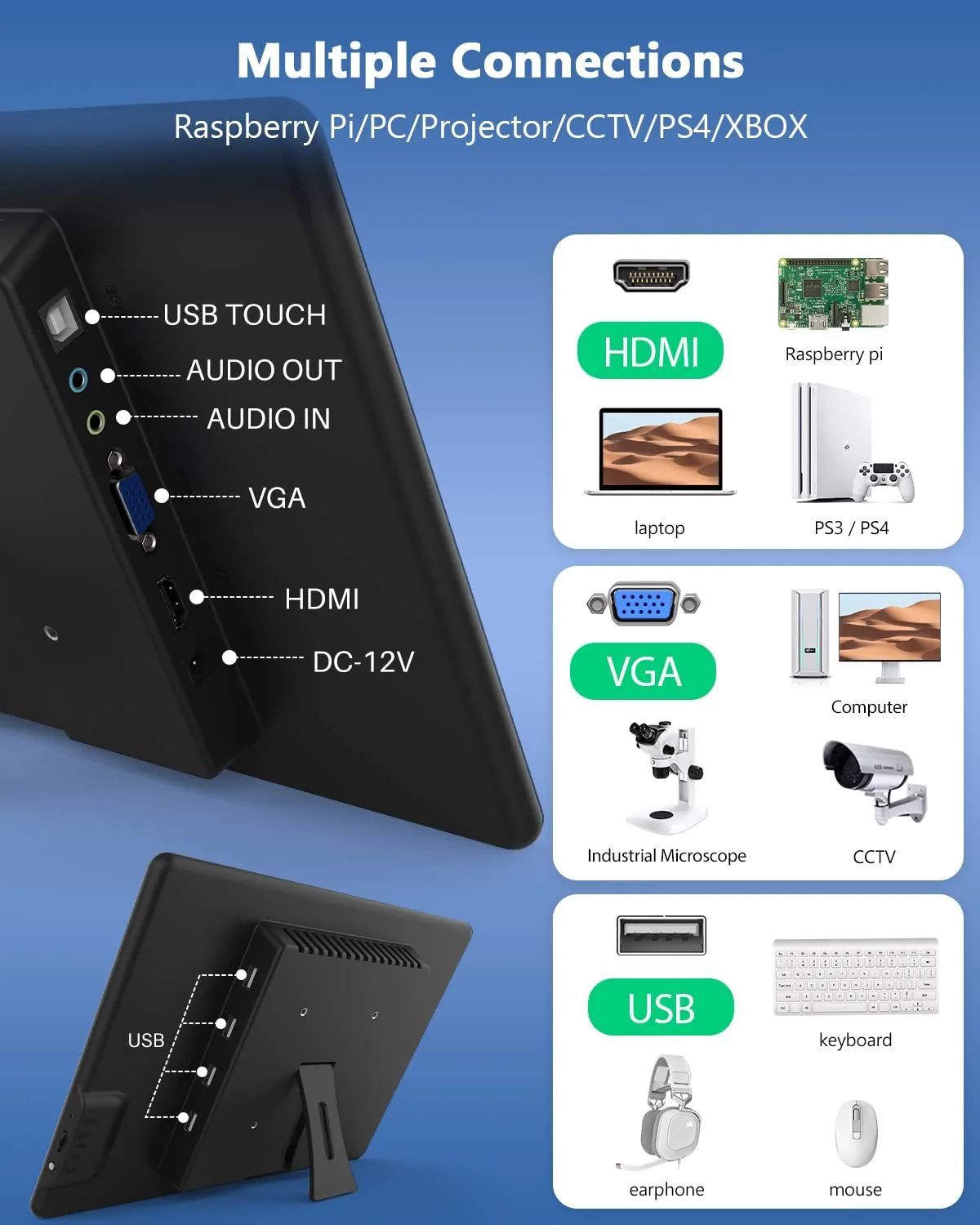 UPERFECT 13.3 inch Portable Monitor Touchscreen Screen HDMI VGA VESA 1920x1080