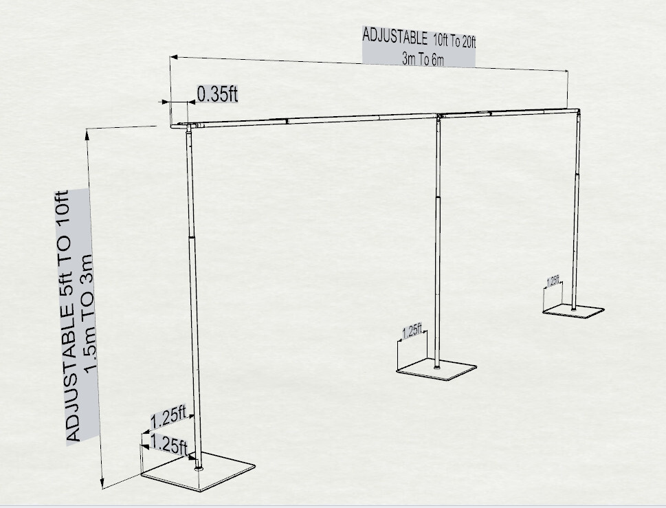 DOUBLE CROSS BAR ADJUSTABLE QUICK BACKDROP KIT 10FT x 20FT PIPE WITHOUT DRAPE