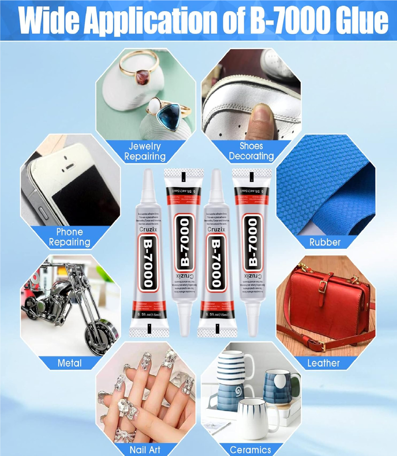 B-7000 Glue Clear for Rhinestone Crafts, Jewelry and Bead 4x15 ML/ 0.5 oz