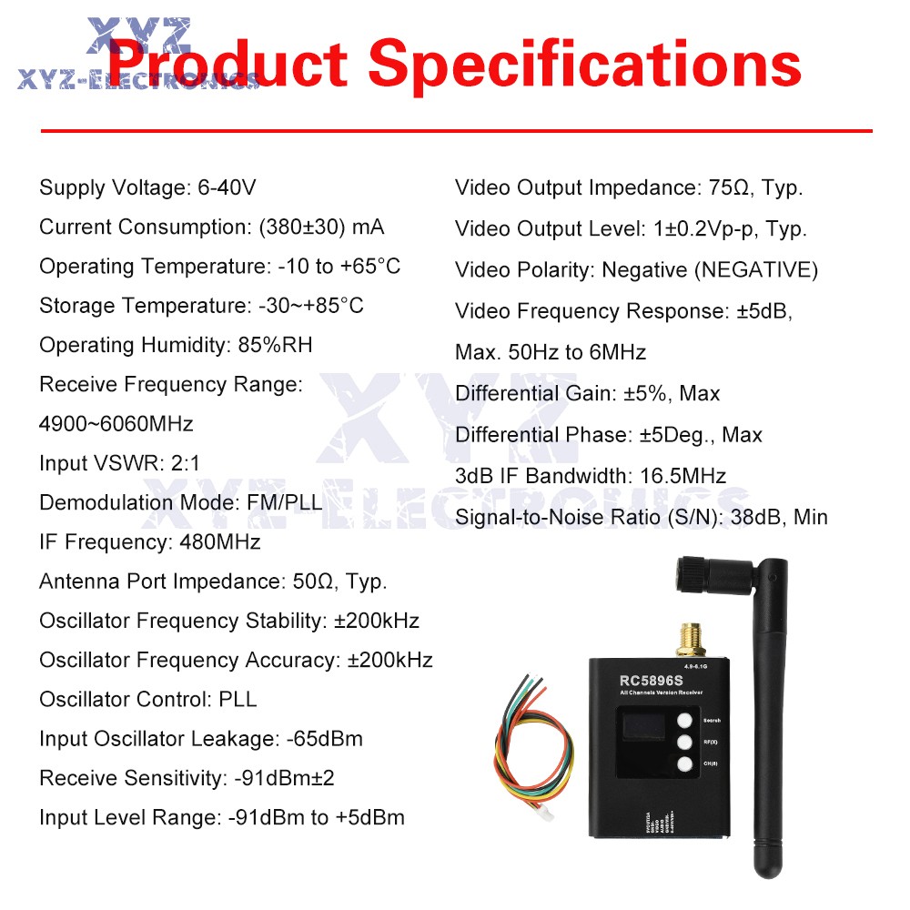 DC6-40V RC5896S Receiver 5.8GHz Video Receiver Compatible 5.8G Image Transmitter
