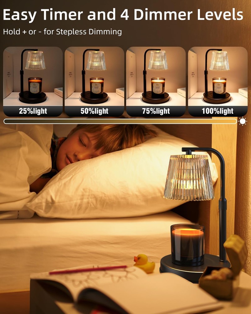 Candle Warmer Lamp Adjustable Height 6" Timer Dimmable - Safe Wax Melter
