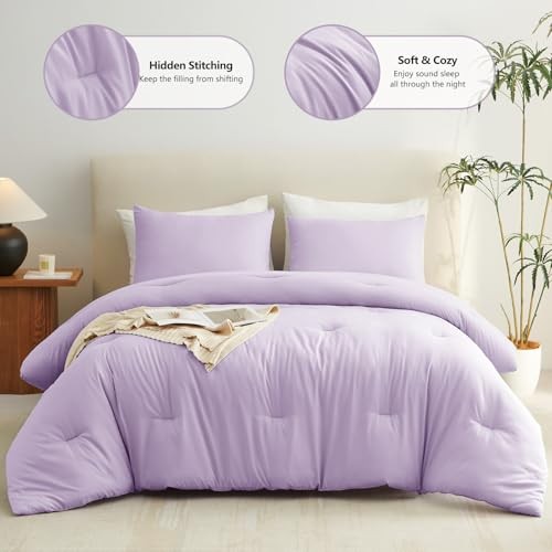 Lavender Comforter Set, 3 Pieces Light Purple Solid Queen Lavender Purple