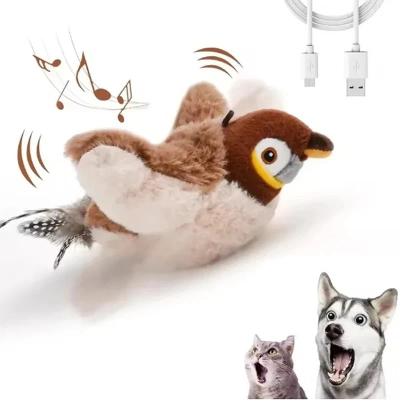 USB Interactive Flying Bird Cat Toy Realistic Sparrow Simulation Electronic US