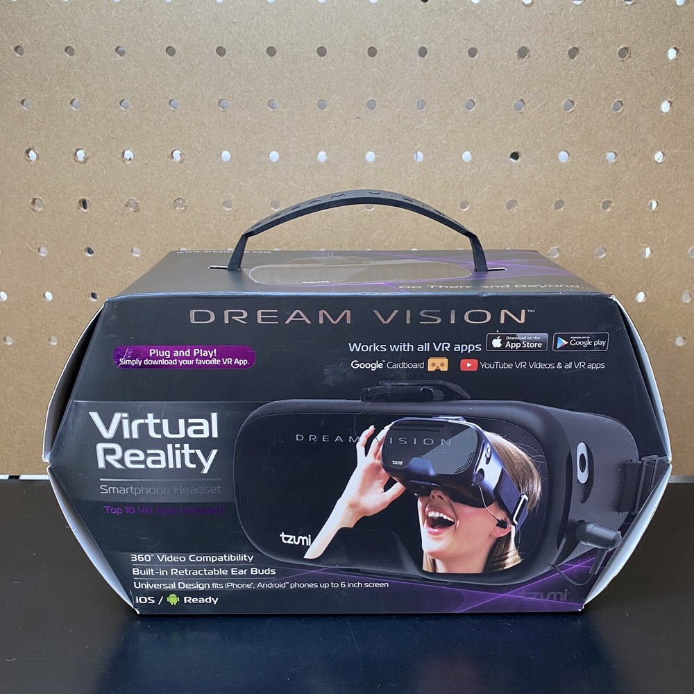 Dream Vision VR Virtual Reality 360 Smartphone Headset Earbuds iOS Android Black