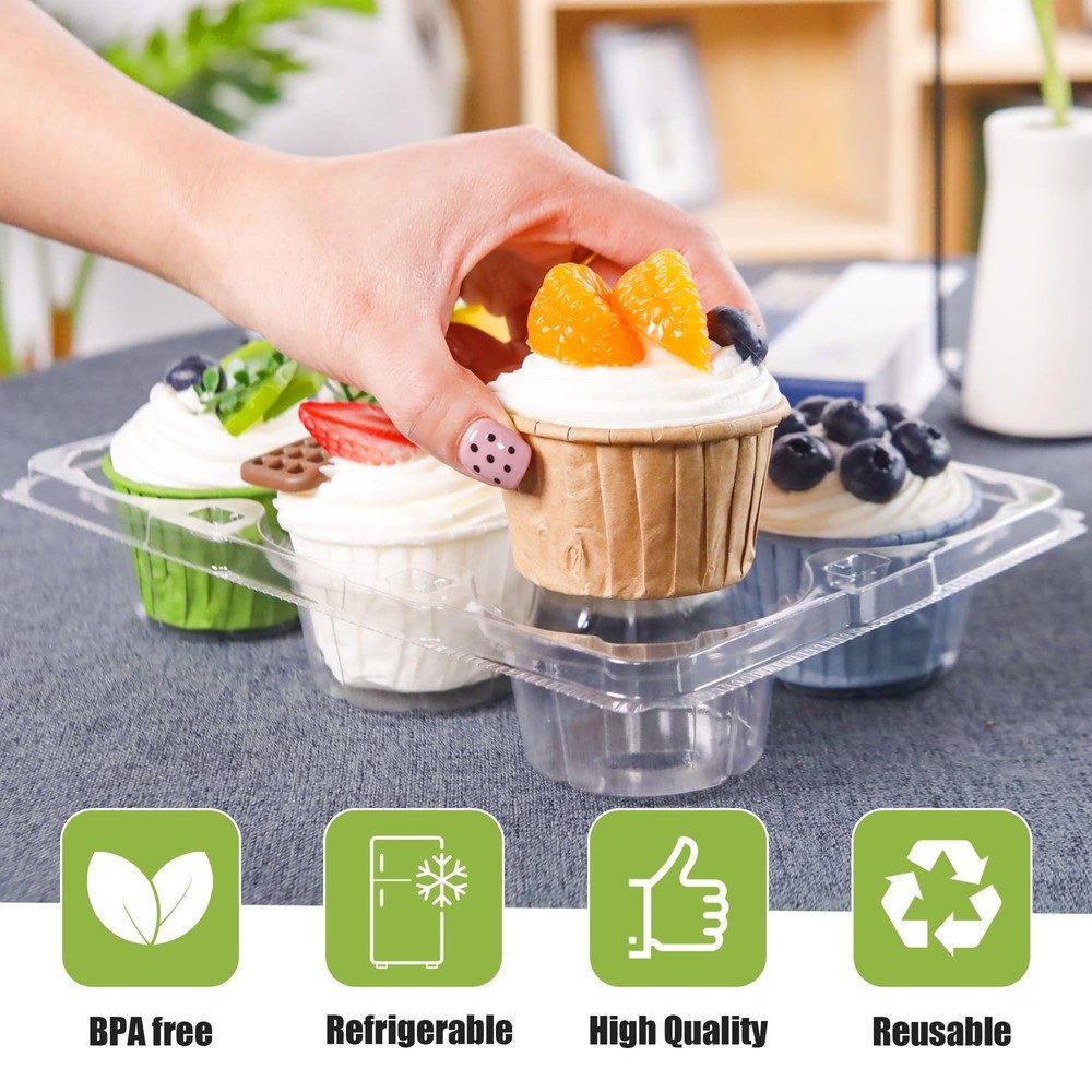 6 Count Cupcake Containers 30 Pack Holders Clear Plastic Stackable Boxes