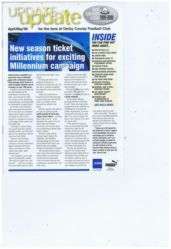 Derby County April/May 99 Update Brochure