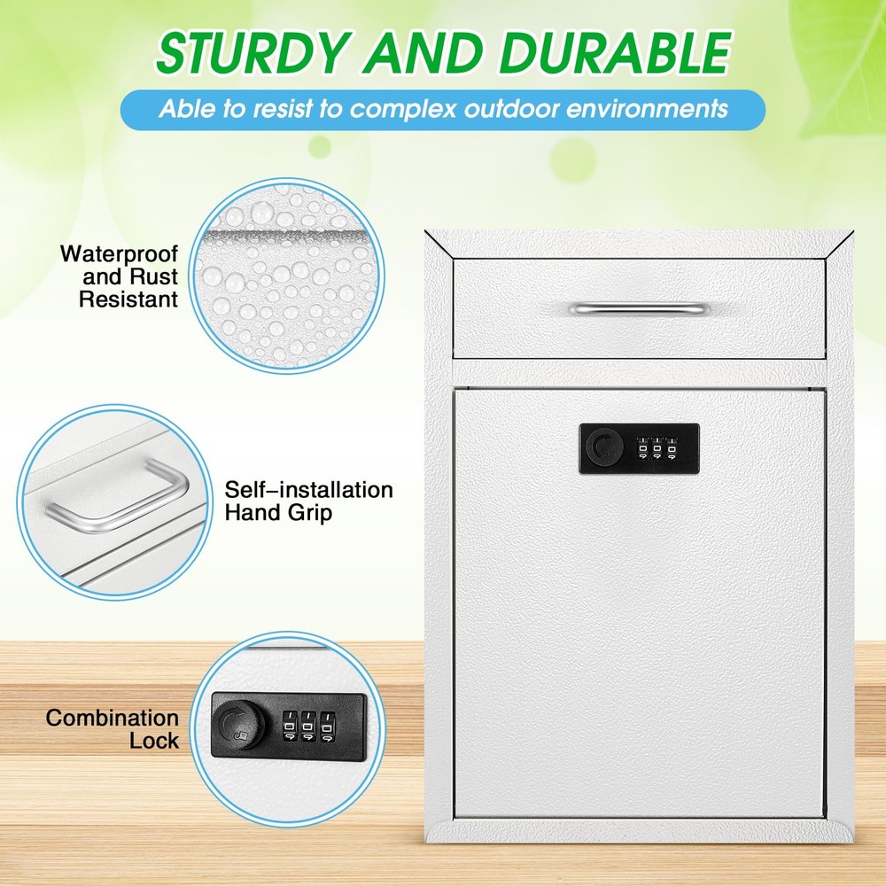 Wall Mount Mailbox with Combination Lock Large Locking Security Mailbox for O...