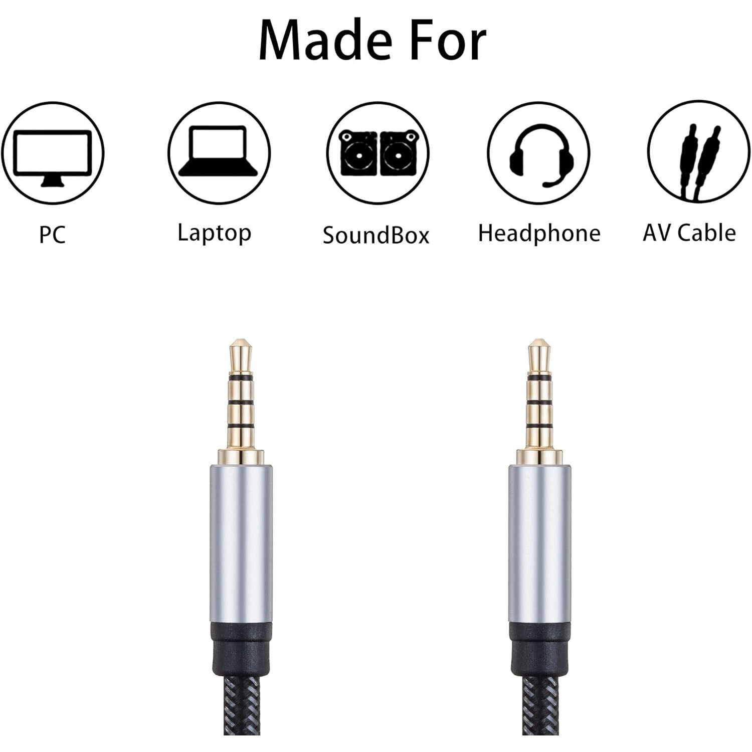 6FT 3.5mm AUX Audio Nylon Braided Cord Cable PC iPod Car Phone headphone more