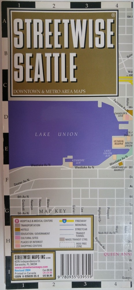 RARE Streetwise Seattle Map: Laminated Folding Street Map Revised 2004