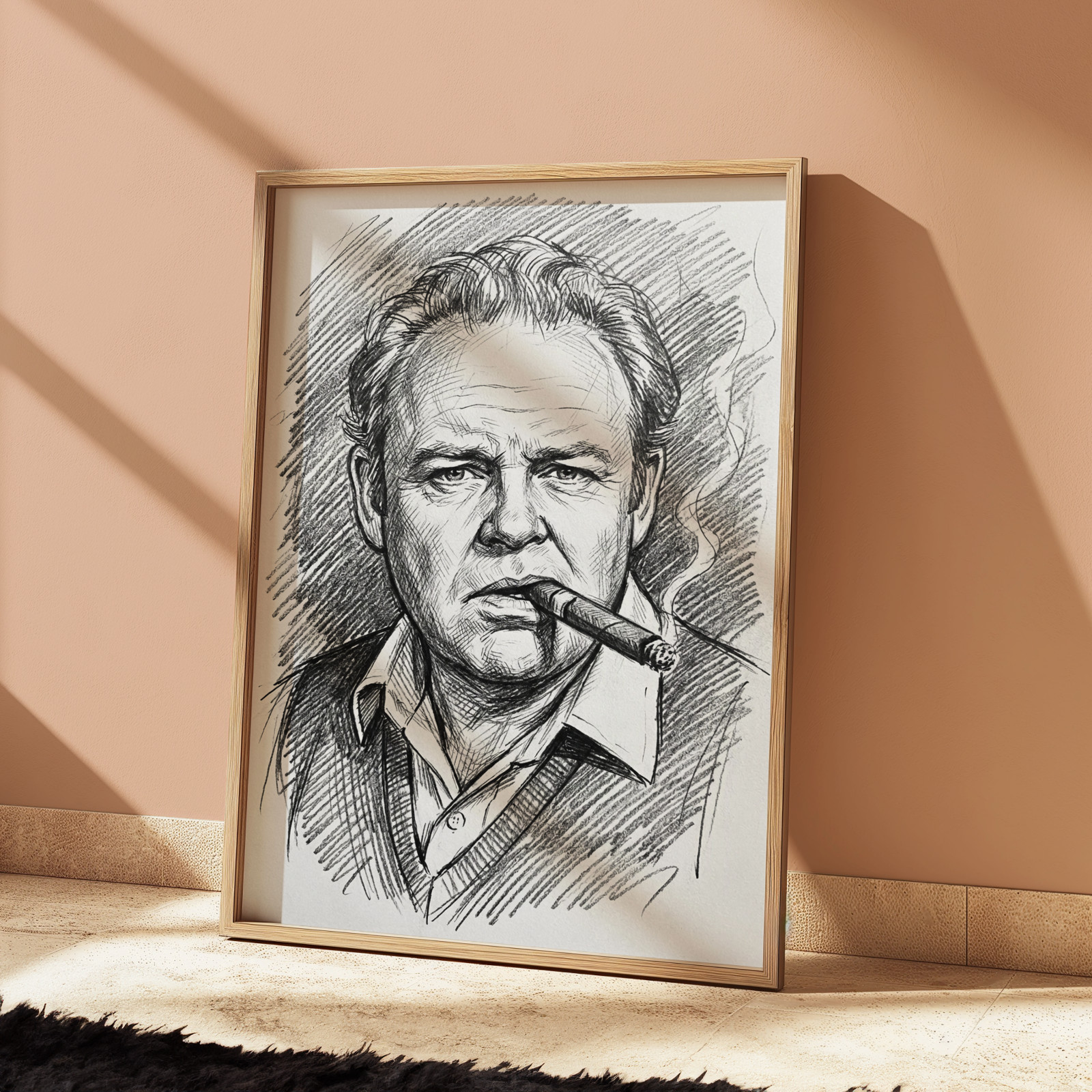 ARCHIE BUNKER DRAWING PRINT PORTRAIT SKETCH 8" x 10" ALL IN THE FAMILY WALL ART