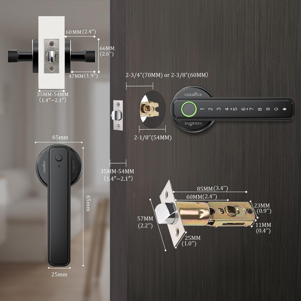 Fingerprint Smart Lever Lock TUYA APP Control Keyless Entry Bluetooth Touchsc...