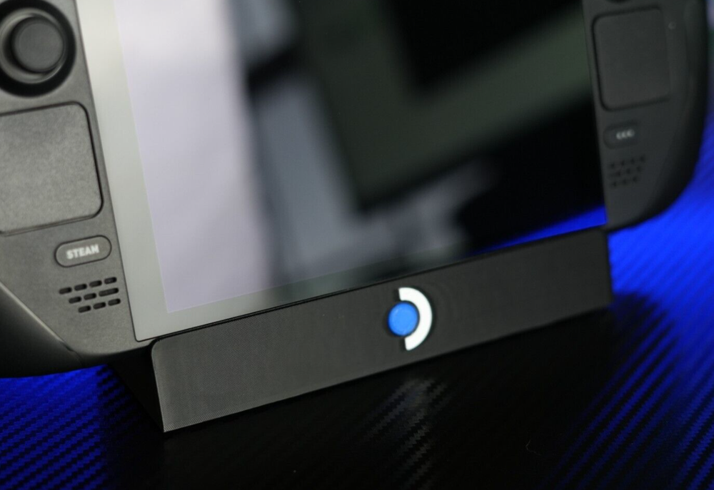 Steam Deck Desk Stand 3D Printed with Blue logo