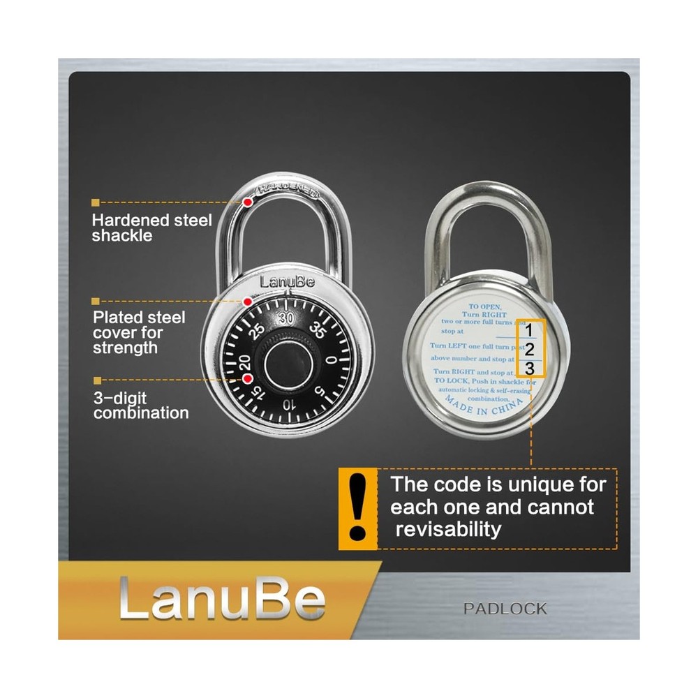 Lock Standard Dial Combination Lock, 2 inch. Wide, with Different Combination...