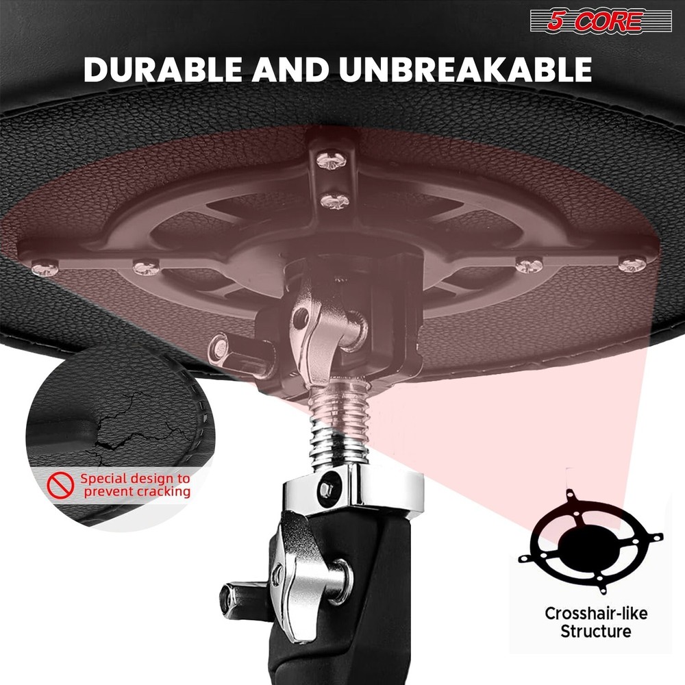 5Core Drum Throne PRO w/ 4" Thick Padded Seat Height Adjustable Stool 400 lbs💪⚫