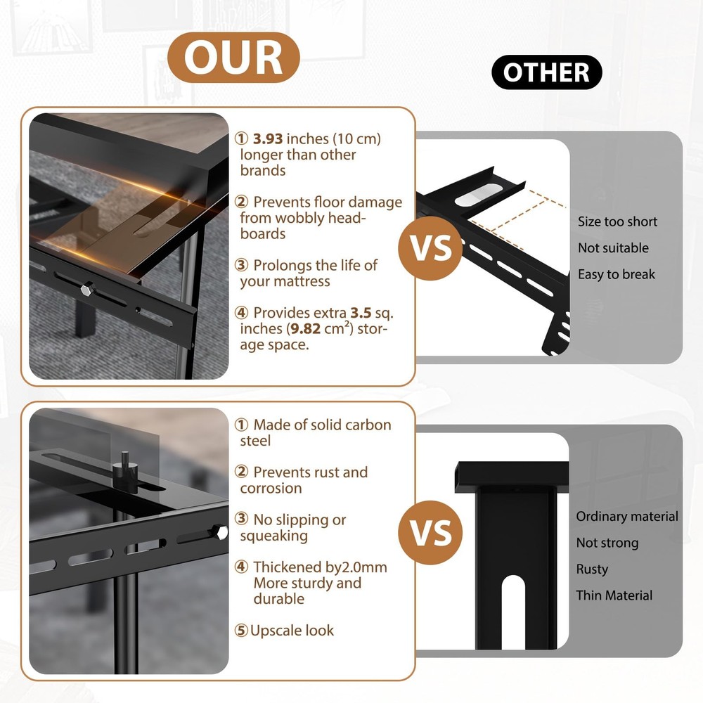 Universal Bed Headboard Brackets, Adjustable Bed Base for Twin/King/Queen/Ful...