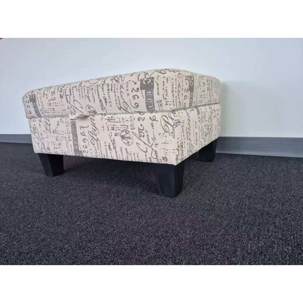 Linen Upholstered Ottoman w/ Hidden Storage Lift-Top, Beige Rectangular
