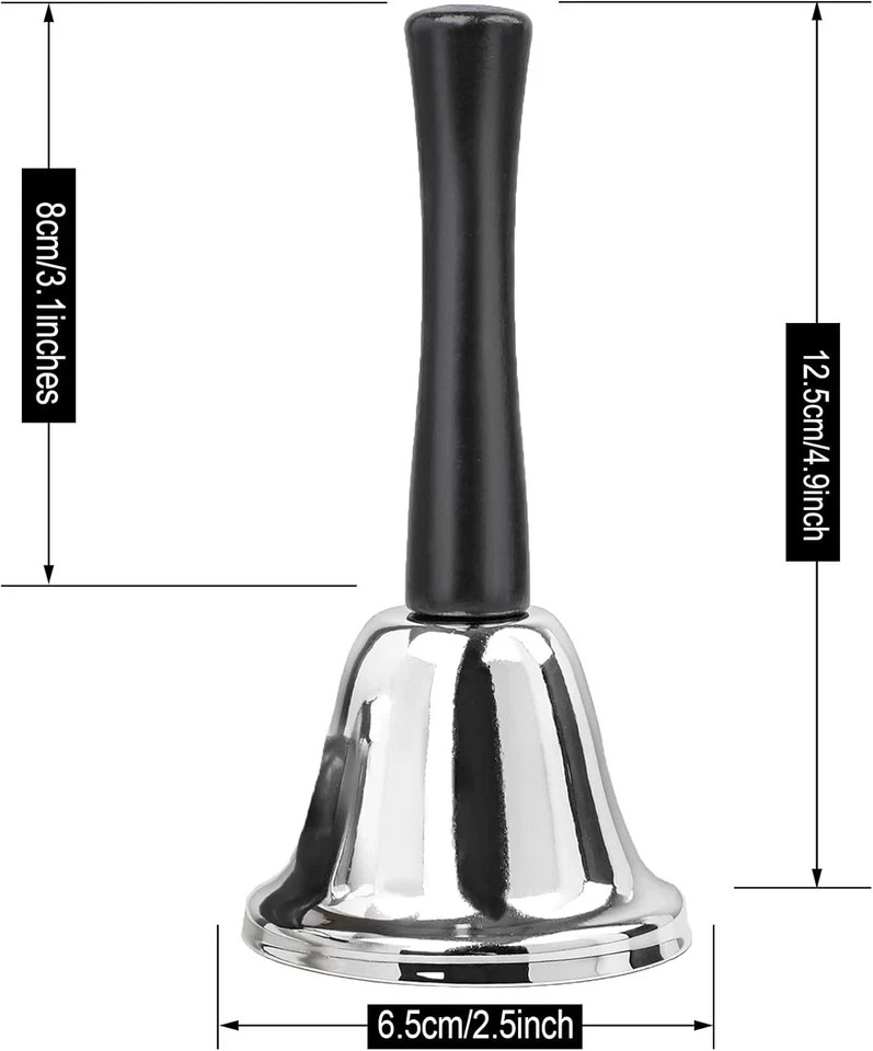 2 Pack Hand Bell Silver Steel Bell Ringing Bell with Handle Dinner Bells for Ins