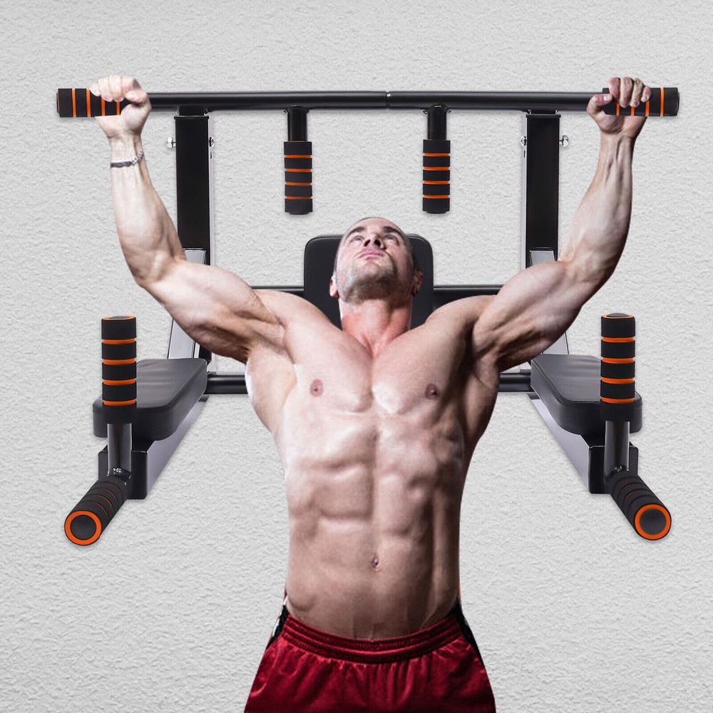 Multifunctional Wall Mounted Pull Up Chin Up Bar Dip Station Power Rack Black