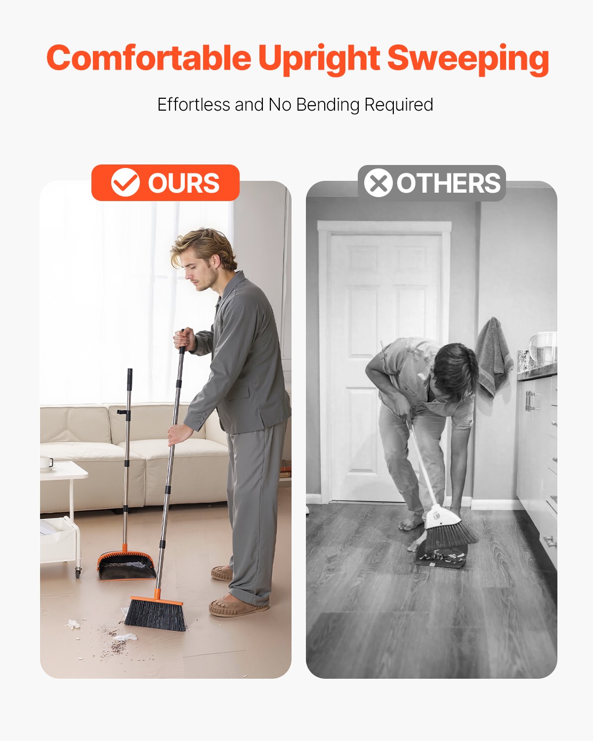 Broom and Dustpan Set with Self-Cleaning Teeth for Home Office Restaurant