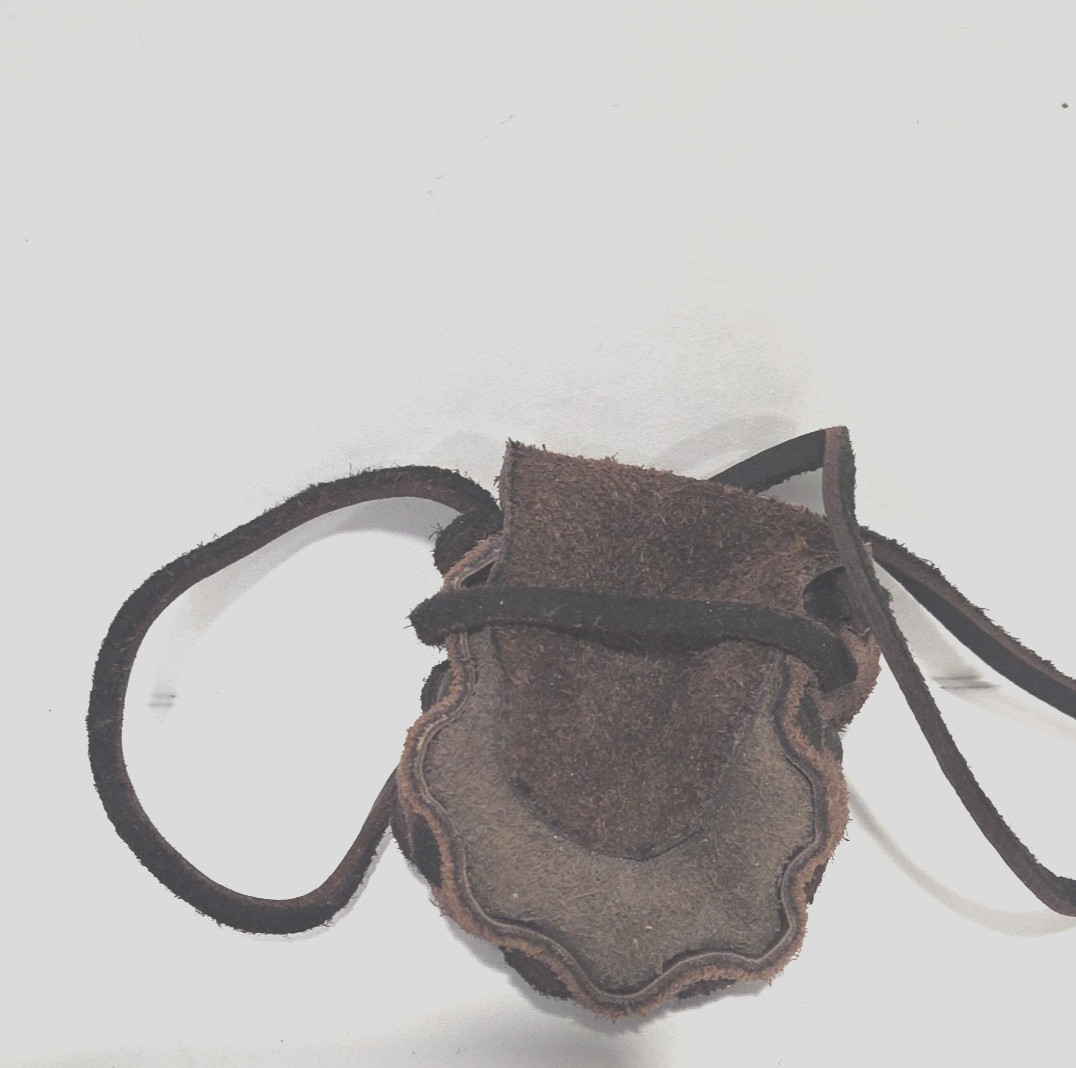 Handmade Native American Medicine Bag Small Leather Brown Small Drawstring