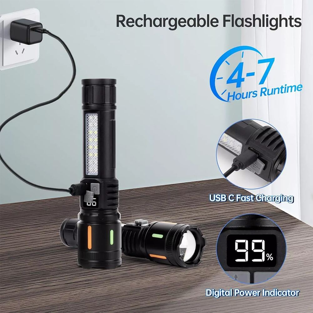 99000000 Lumens Super Bright LED Tactical Flashlight 2 x Rechargeable Work Light