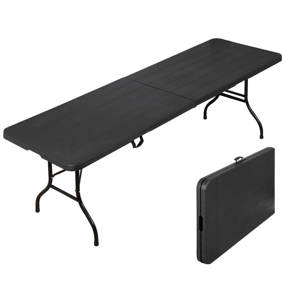 8FT Portable Folding Table Fold-in-Half Plastic Table for Dining Picnic Black