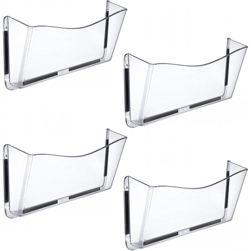 Clear Wall File Holders 4 Pack Durable Plastic Organizers Easy Install Hardware