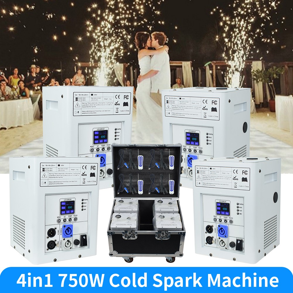 4PCS Cold Spark Machine 750W Stage Effect DMX Firework Wedding w/Case