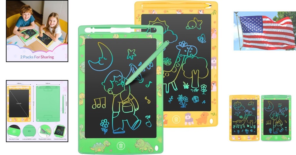 Educational 8.5 Inch LCD Sketch Tablets - Rainbow 2 Pack for Kids' Creative Play